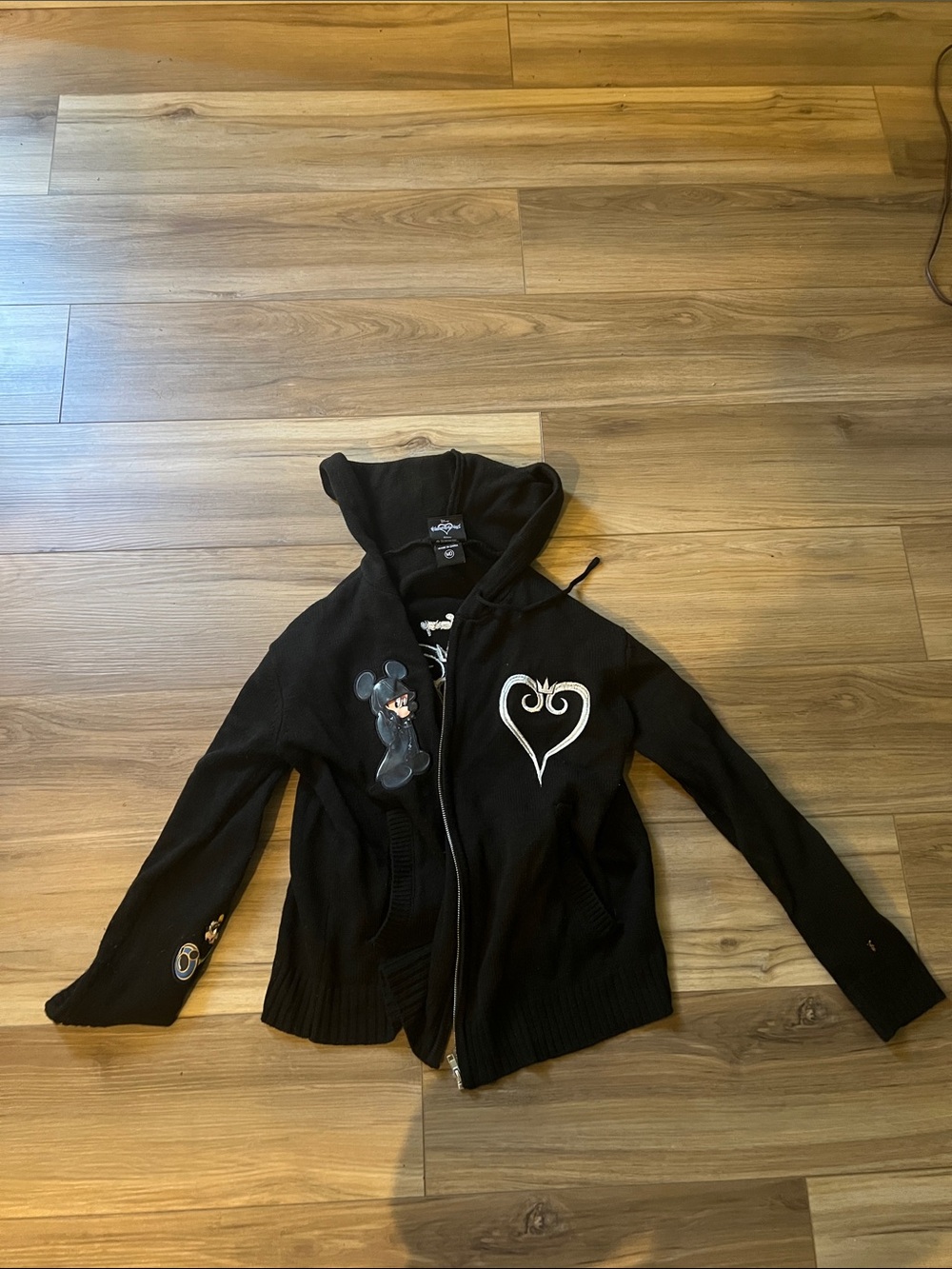 Hot Topic Black Zip-Up Hoodie with Heart & Mouse Graphics